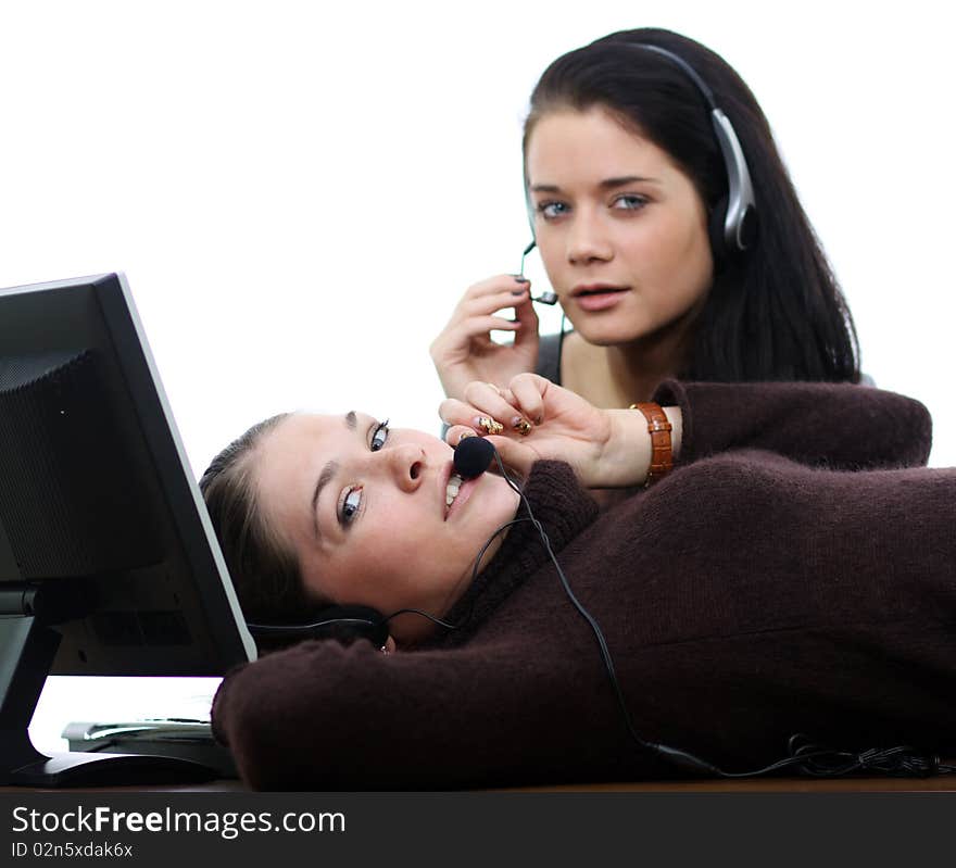 Couple Business women with headset