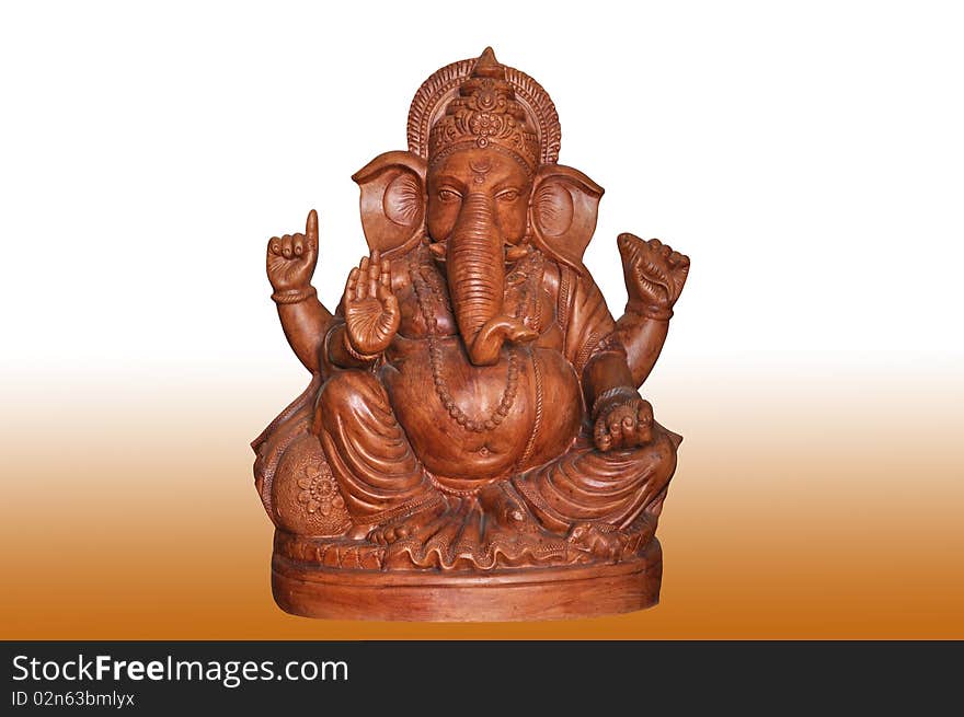 Ganesh statue made out of wood.