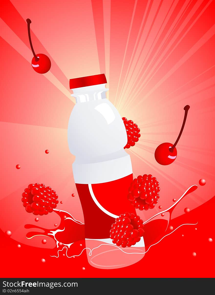 Forest berry juice bottle, illustration, AI file included