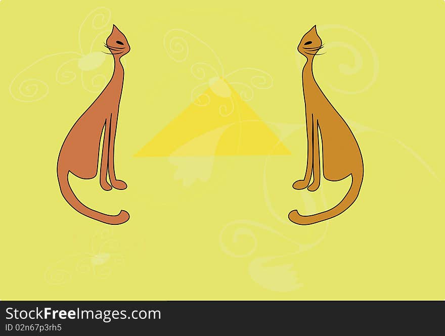 Two cats opposite each other on background of the