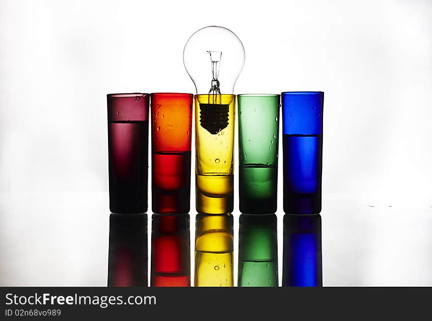 Colorful glasses and bulb