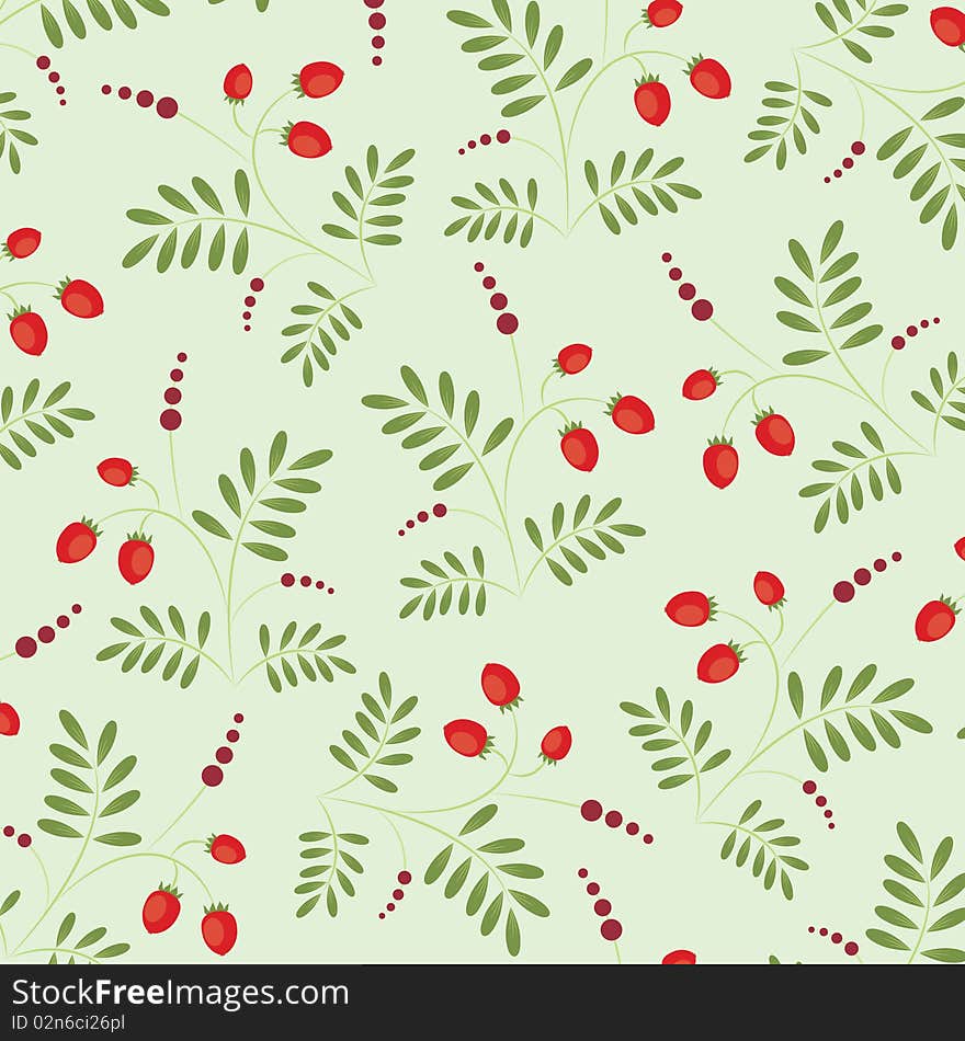 Floral seamless pattern with berries