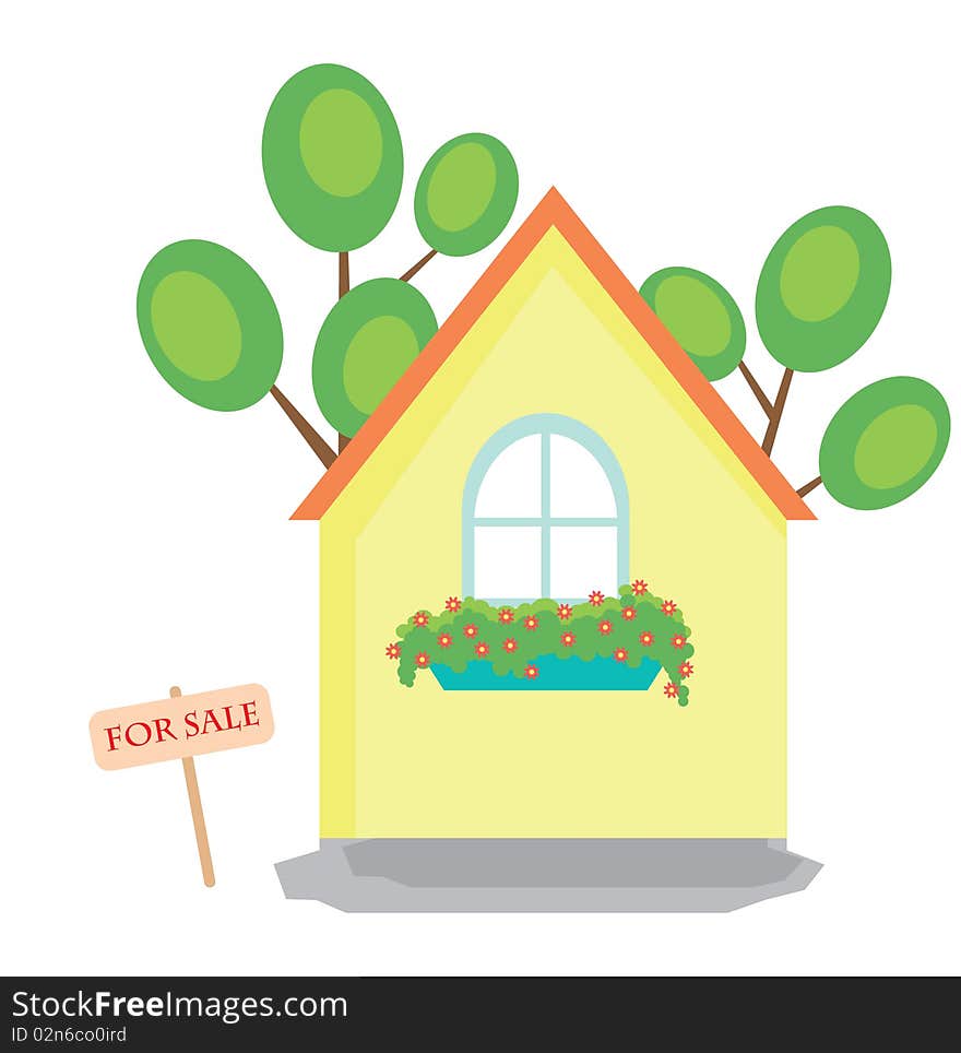 Illustration of house for sale with trees