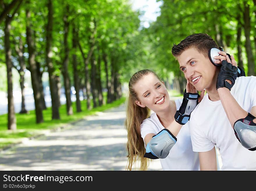 Smiling couple in park