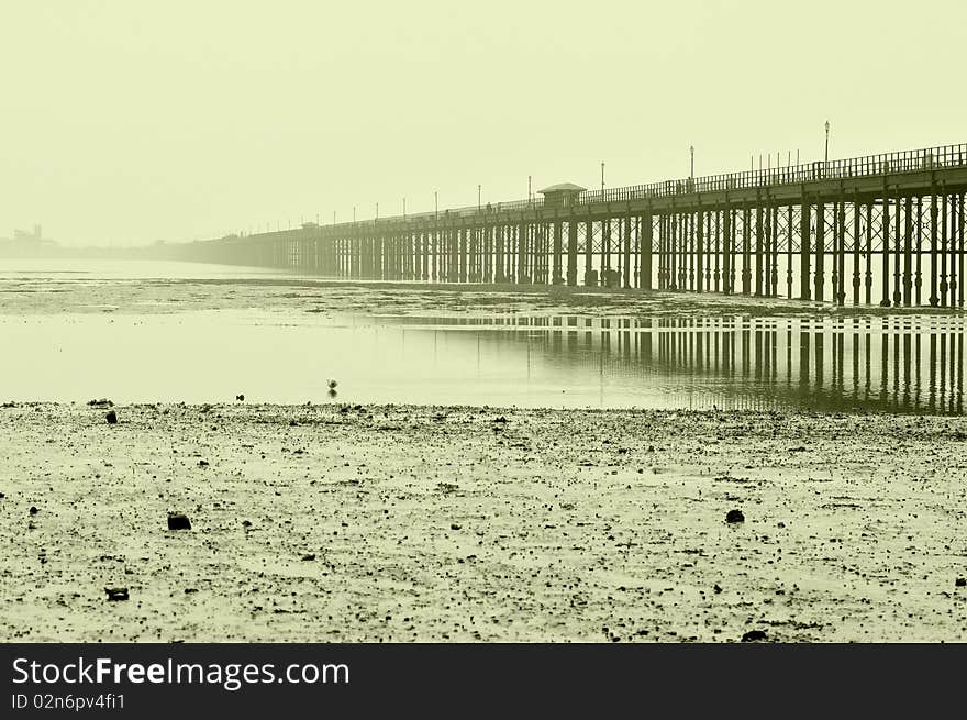 Coastline of Northern Sea and bridge