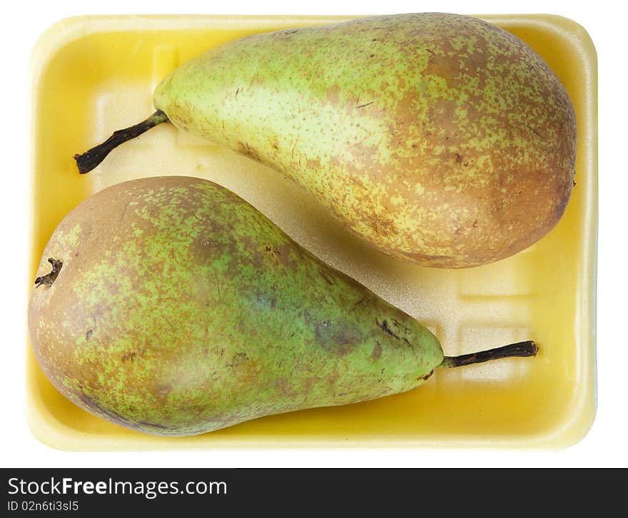 Two pears in container