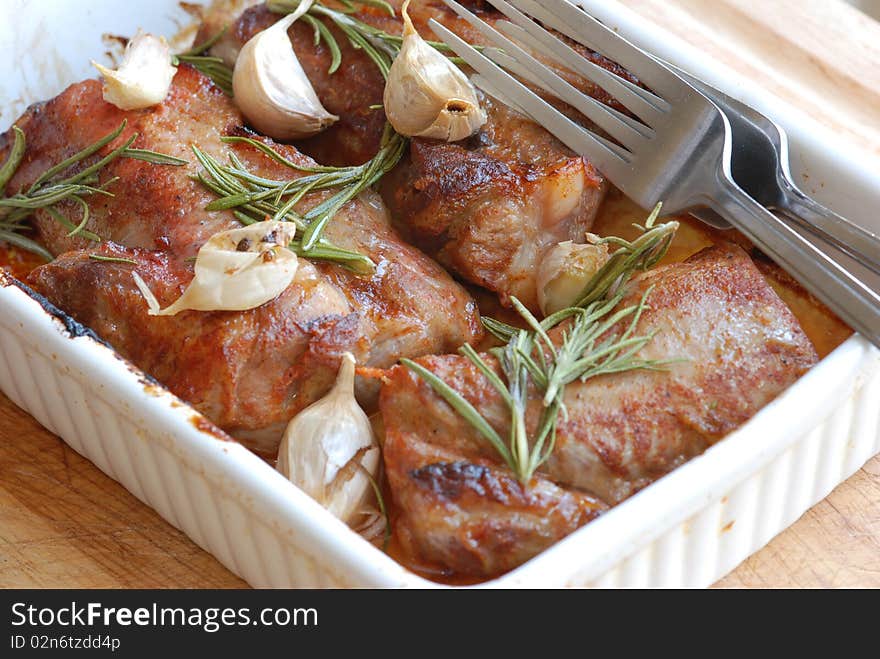 Sticky pork ribs with rosemary and garlic. Sticky pork ribs with rosemary and garlic