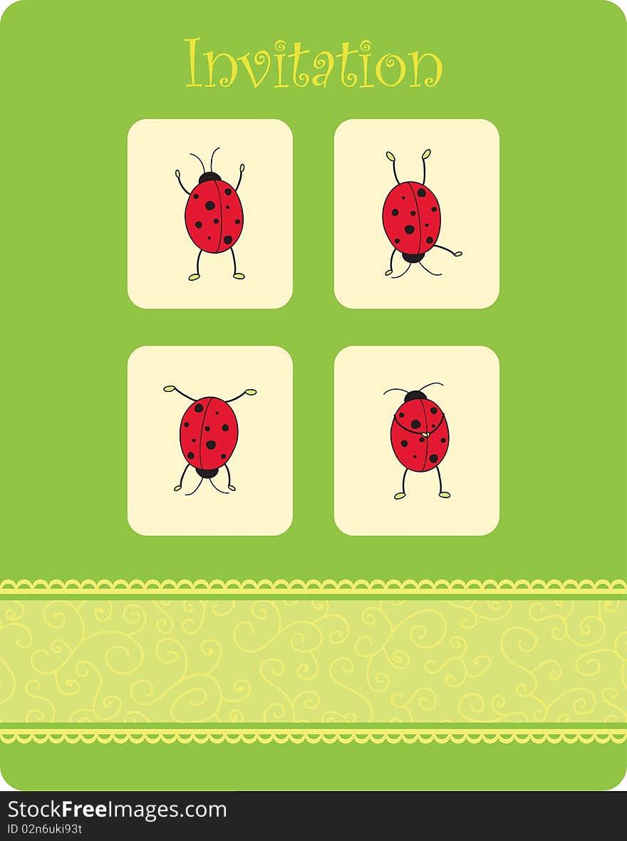 Card with four funny ladybugs. Card with four funny ladybugs