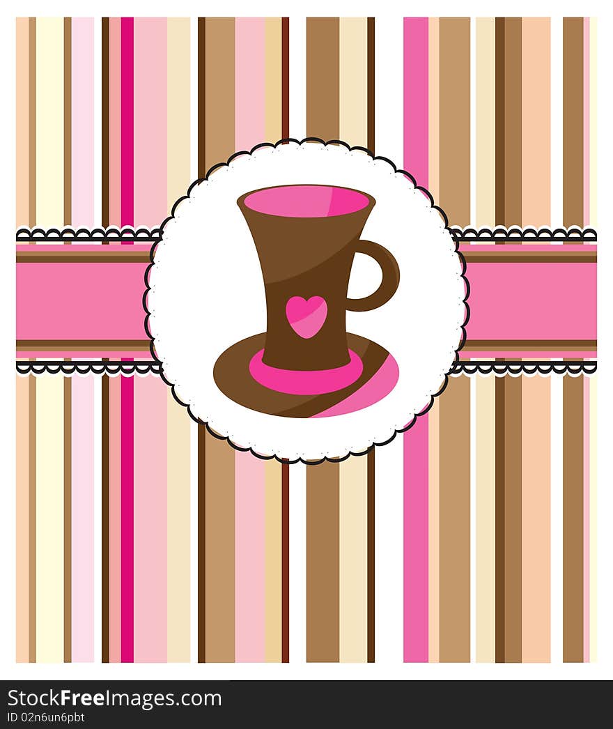 Card with cup on striped background