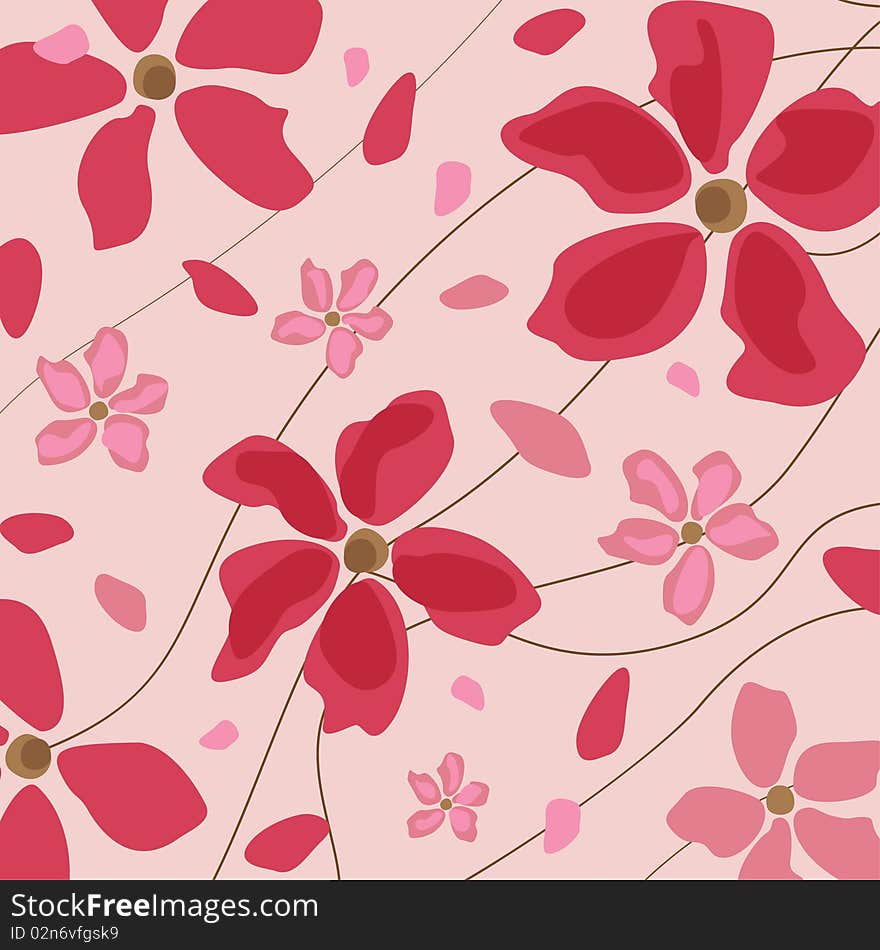 Floral pink background. Hand-drawing illustration