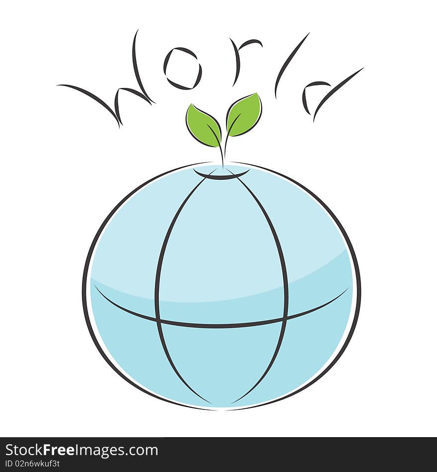 Illustration of Earth with leaves and text