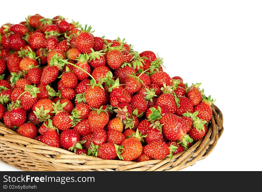 Close up of Strawberries in Basket isolated on White