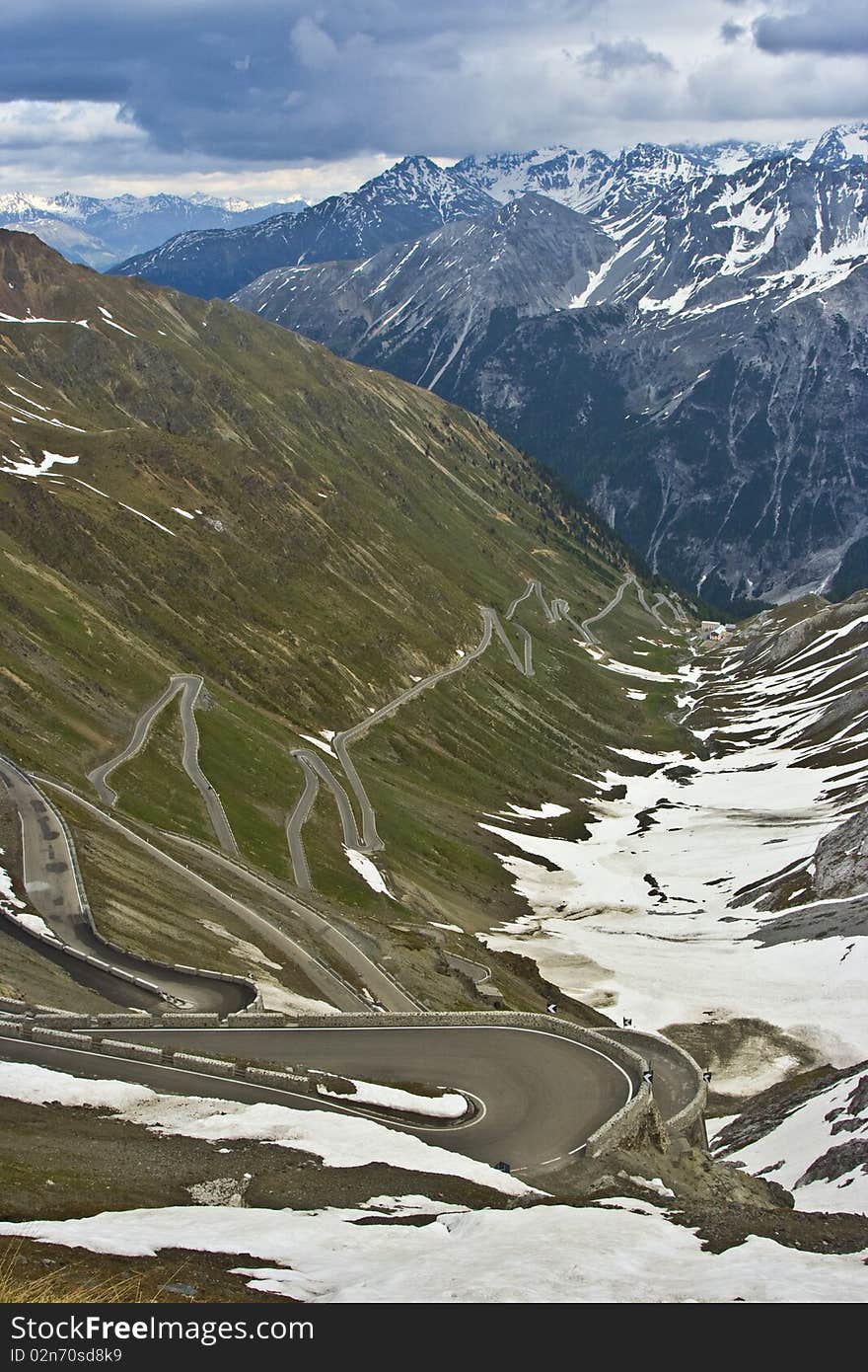 Mountain stelvio italy landscape, tortuous street