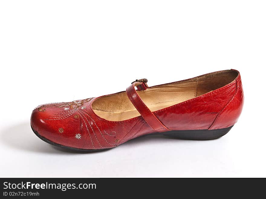 Red leather embroided shoe