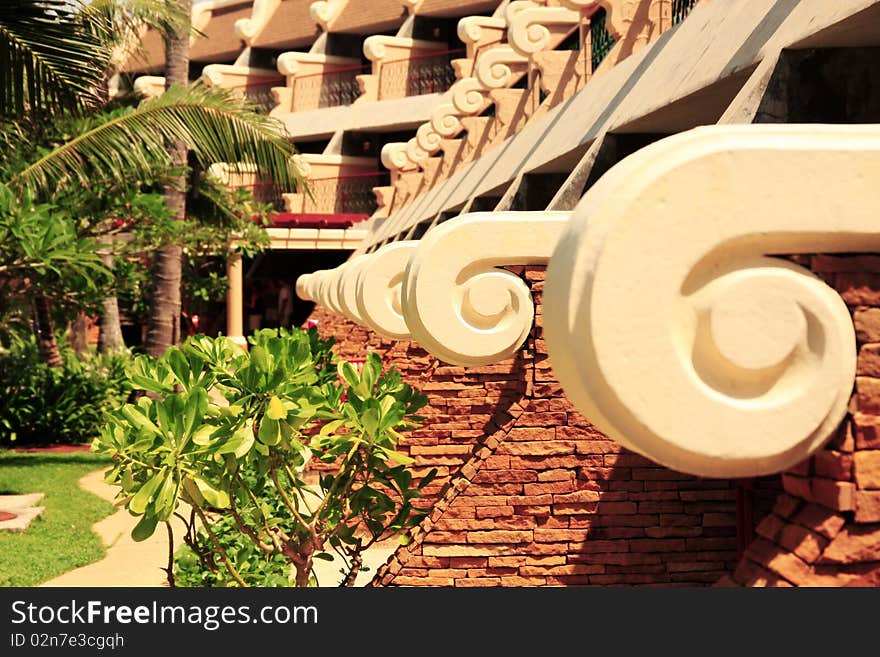 Facade and balconies of hotel in bright sunlight. Facade and balconies of hotel in bright sunlight.