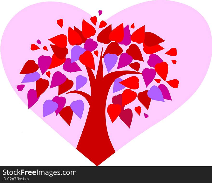 Love Tree On Pink Heart Background