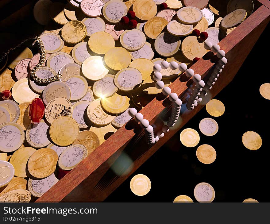 Chest filled with gold coins. Chest filled with gold coins