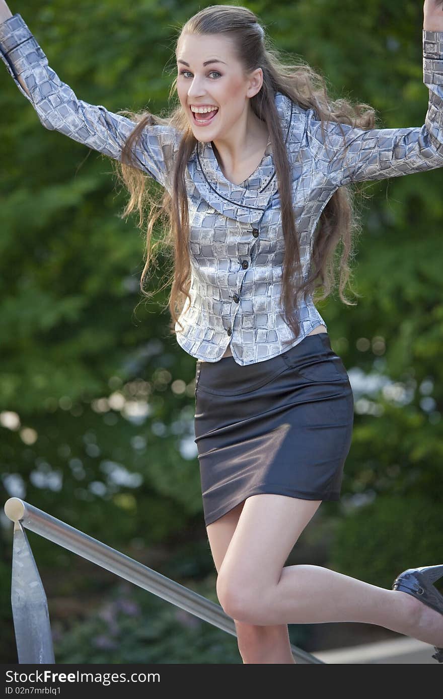 Happy Young Woman Jumping