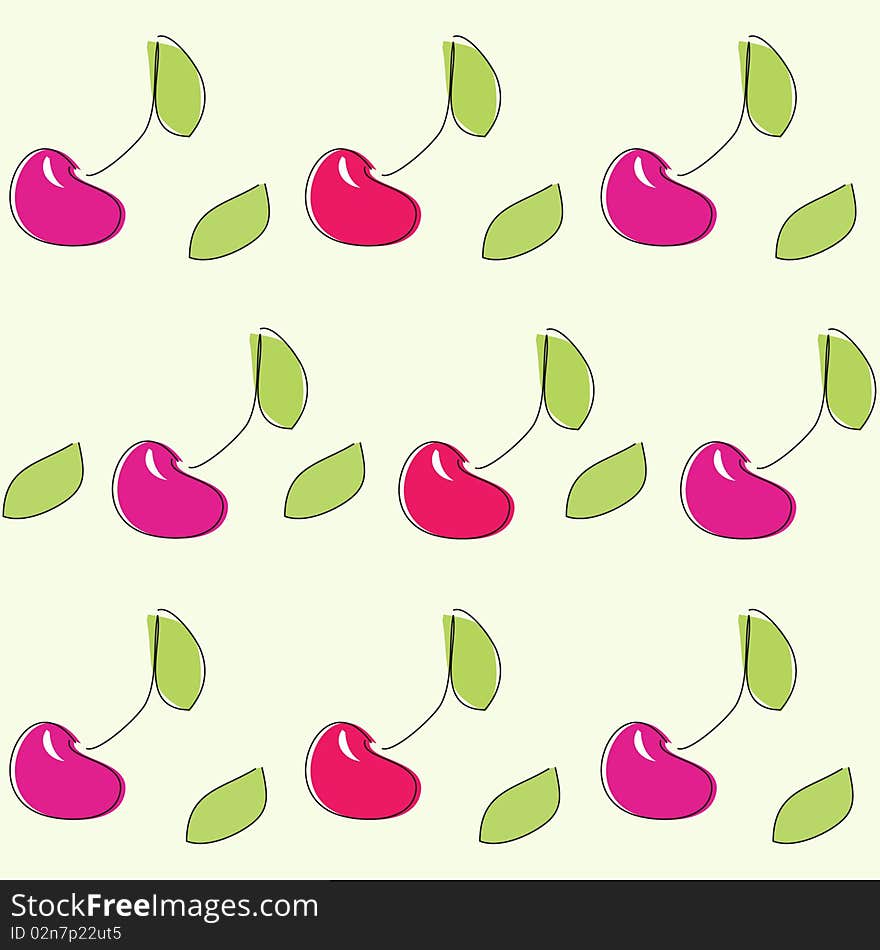 Cherry seamless background, cherry with leaves