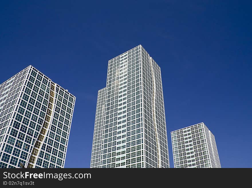 White glass modern business center. Horizontal view