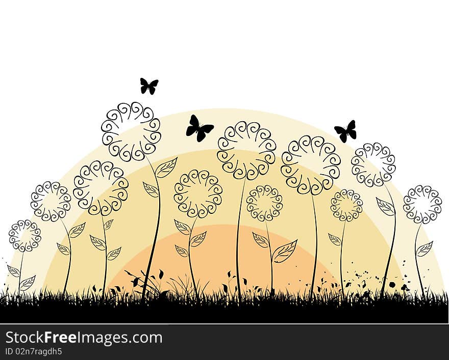 Flowers with butterflies illustration vector