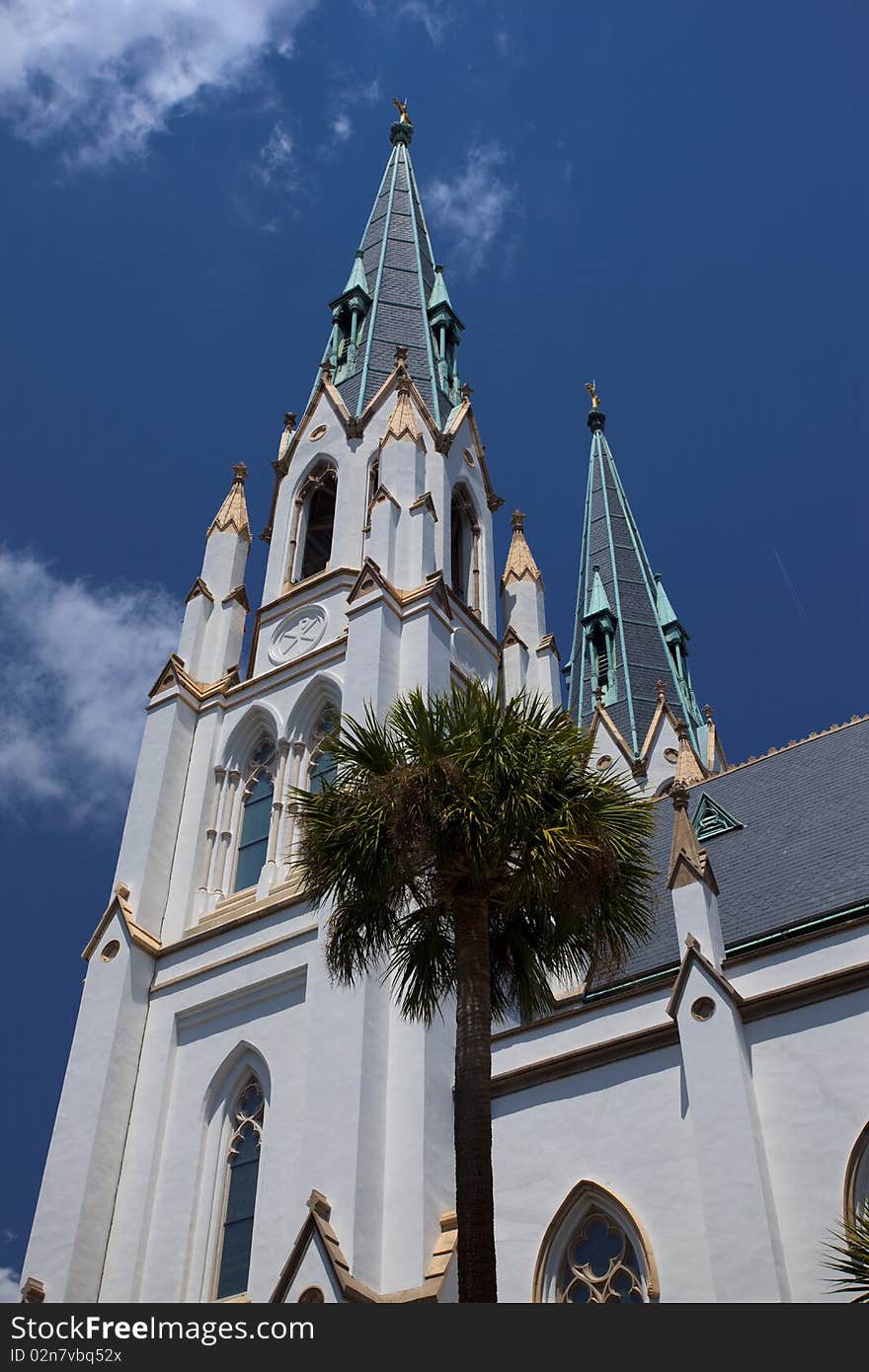 View of a church in the city of Savannah in the State of Georgia. View of a church in the city of Savannah in the State of Georgia