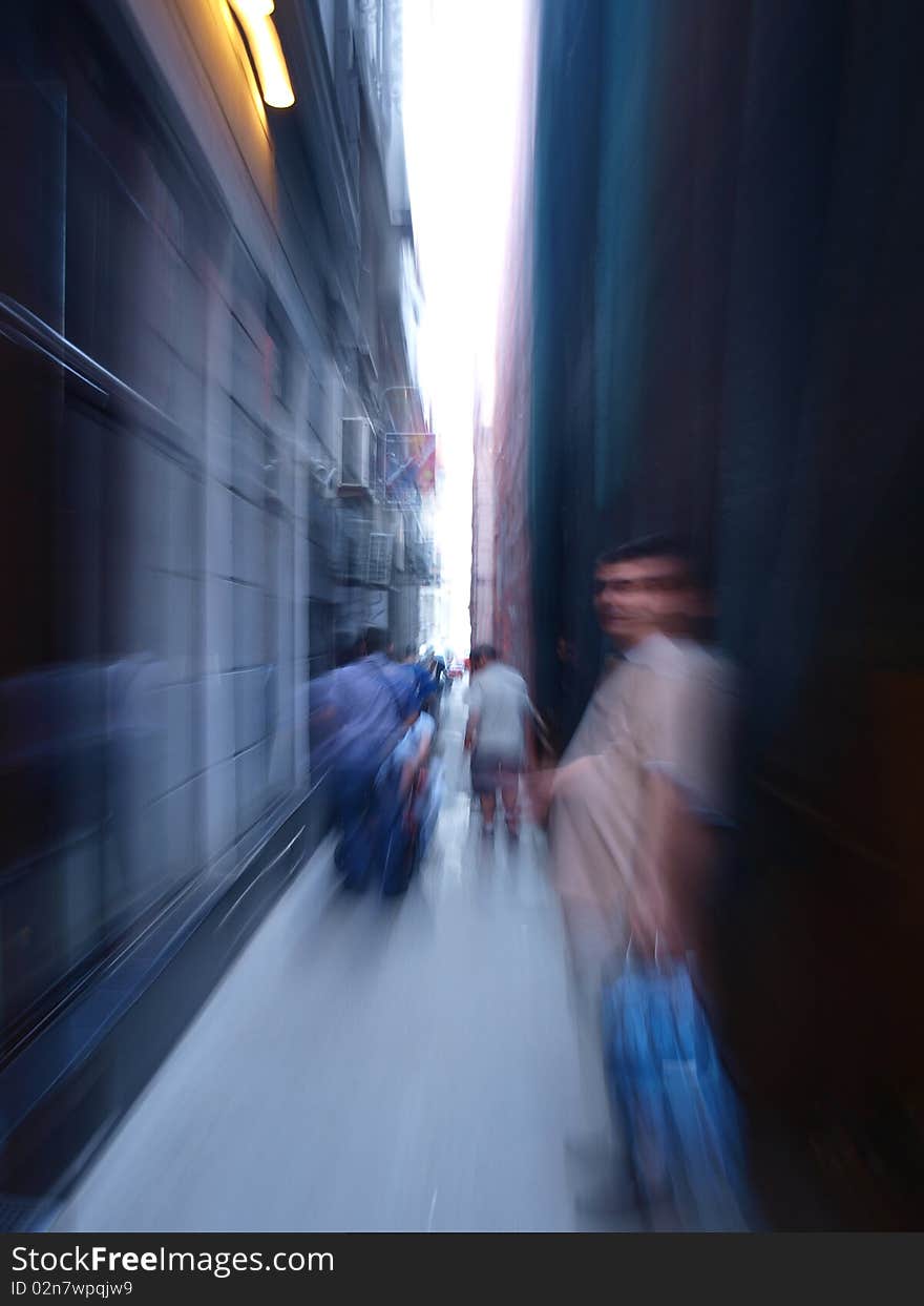 Blurred people in the tunnel