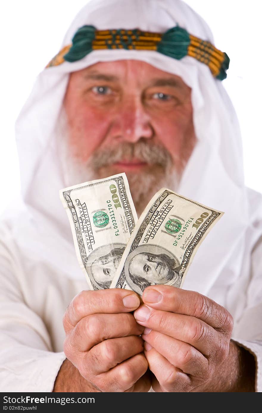 Senior Arab  Man Offering Money