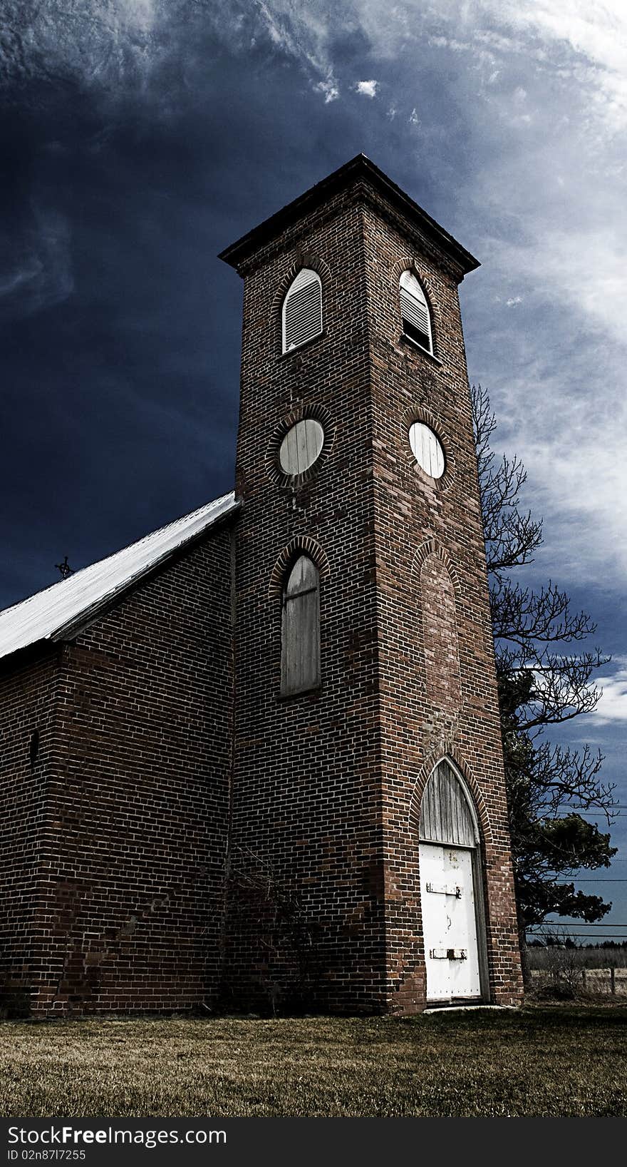 The front face of an abandoned church. The front face of an abandoned church.