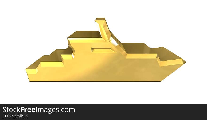 Yacht Icon On A White Background - 3d Gold