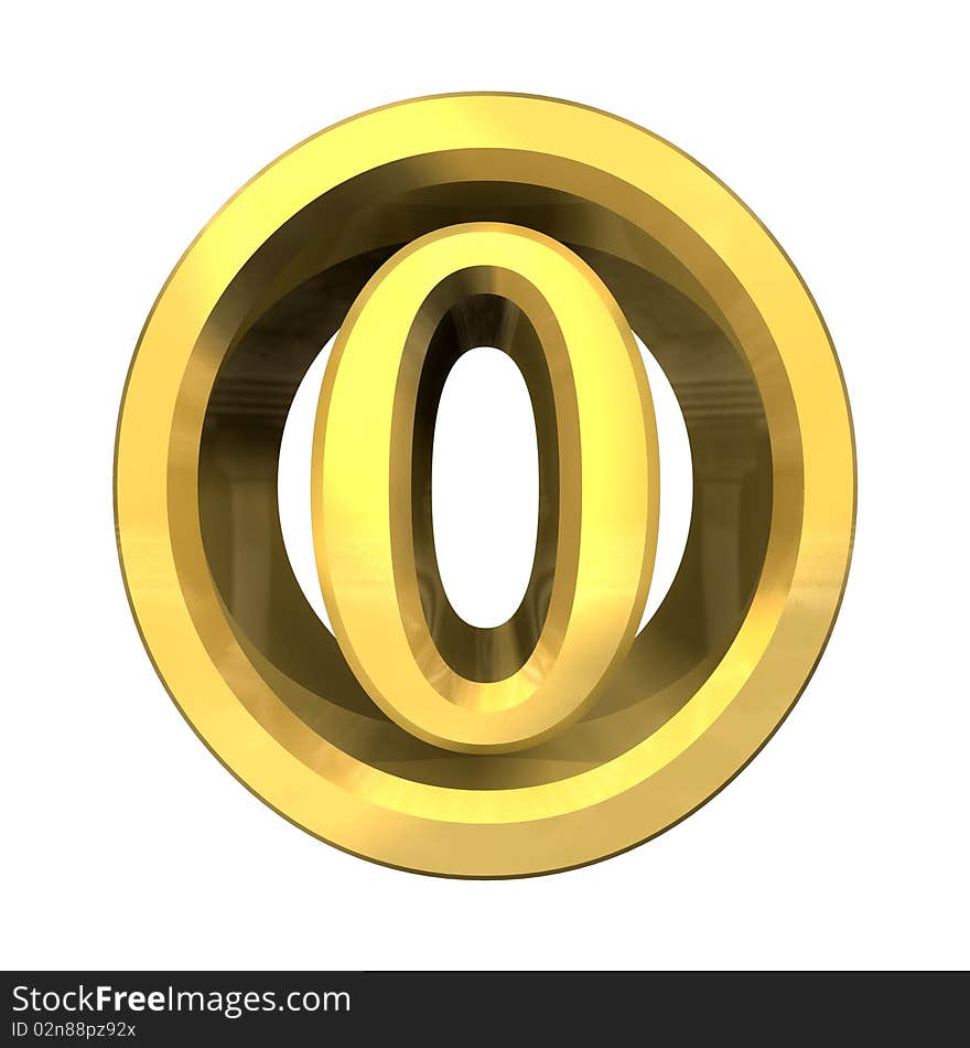 3d made - number 0 in gold. 3d made - number 0 in gold