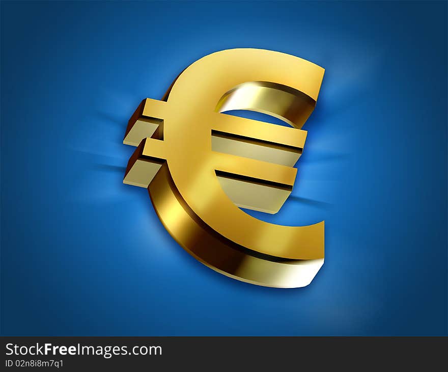 Golden extruded Euro over a blue background