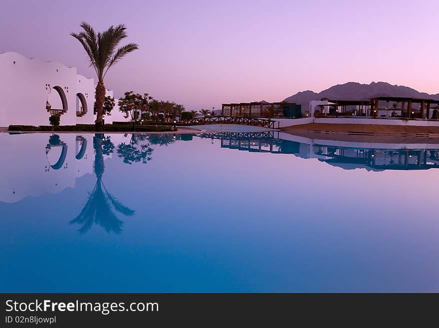 Evening reflection in swimming pool. Evening reflection in swimming pool