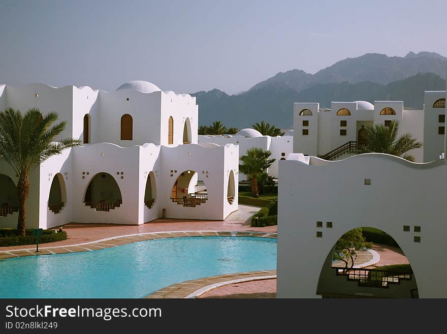 Egyptian hotel sunrise view. Dahab. Egyptian hotel sunrise view. Dahab.