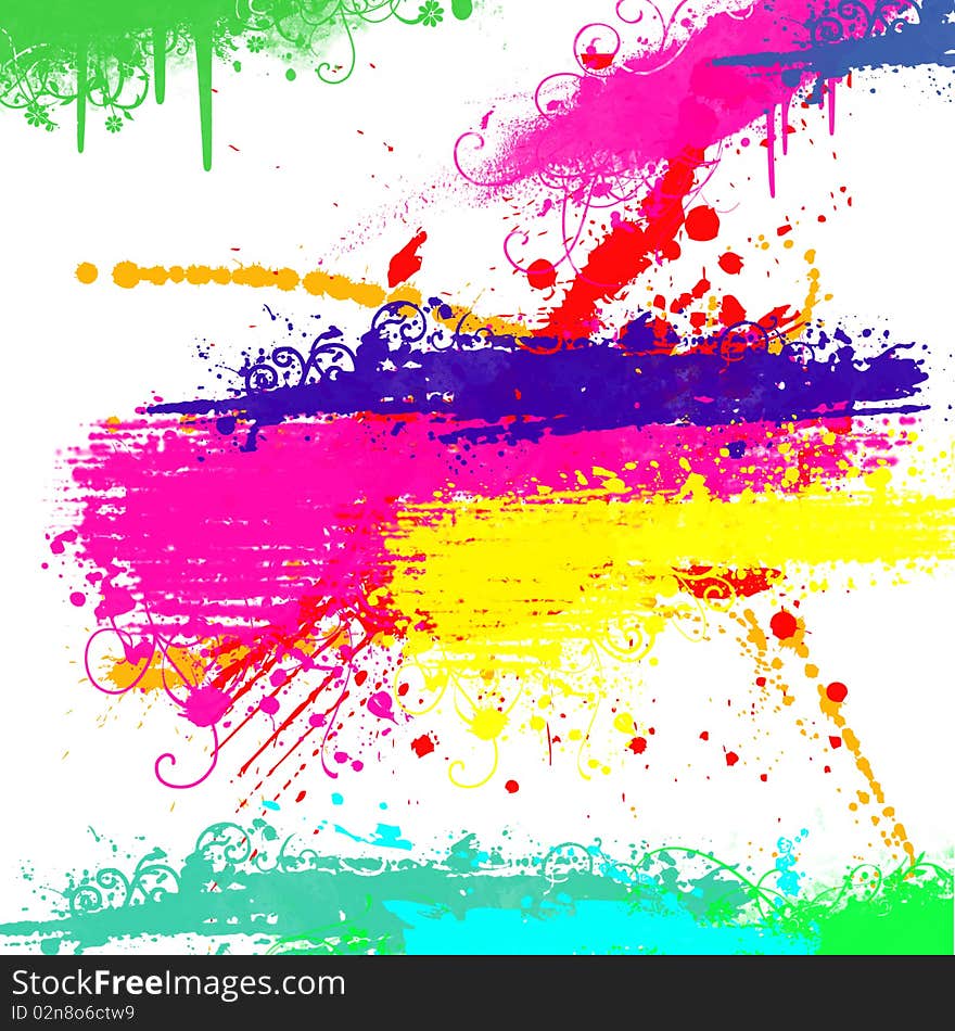 Grunge background with Splash of water colors on a white background