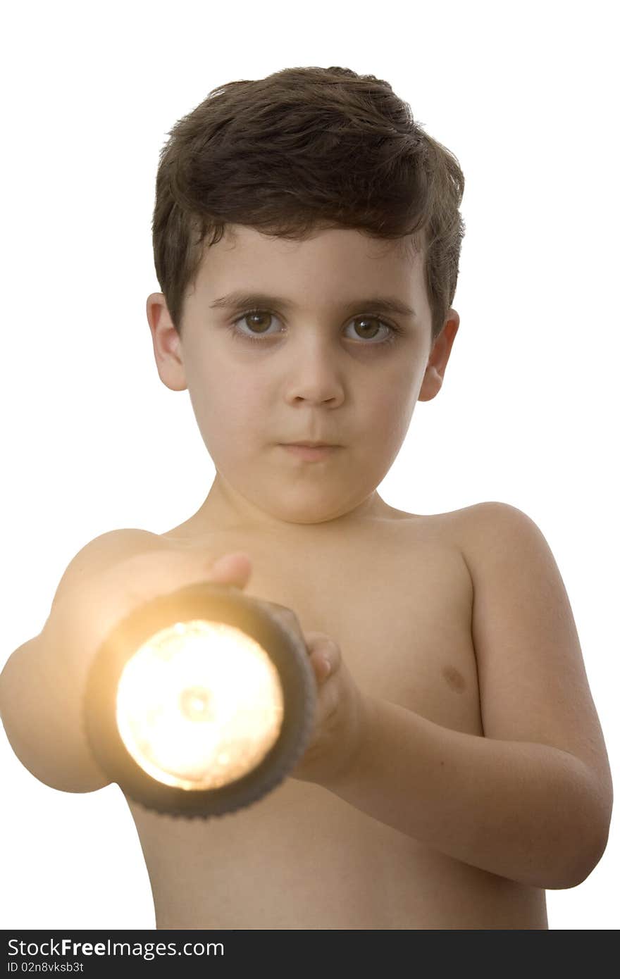 Boy with lantern in studio