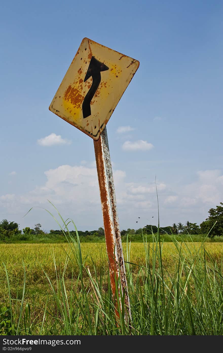 Image of traffic sign in the rice field