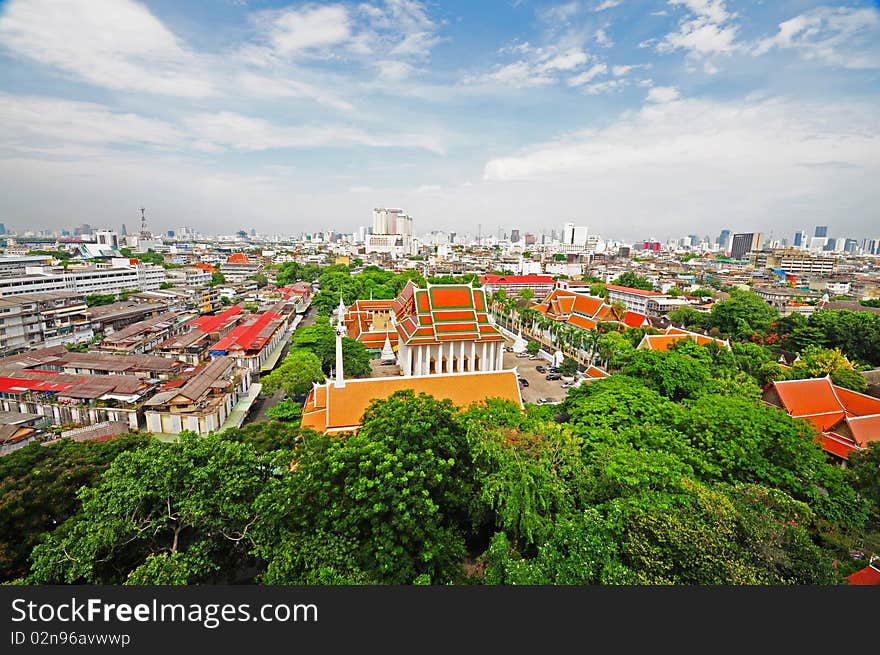 Thai temple and view of Bangkok