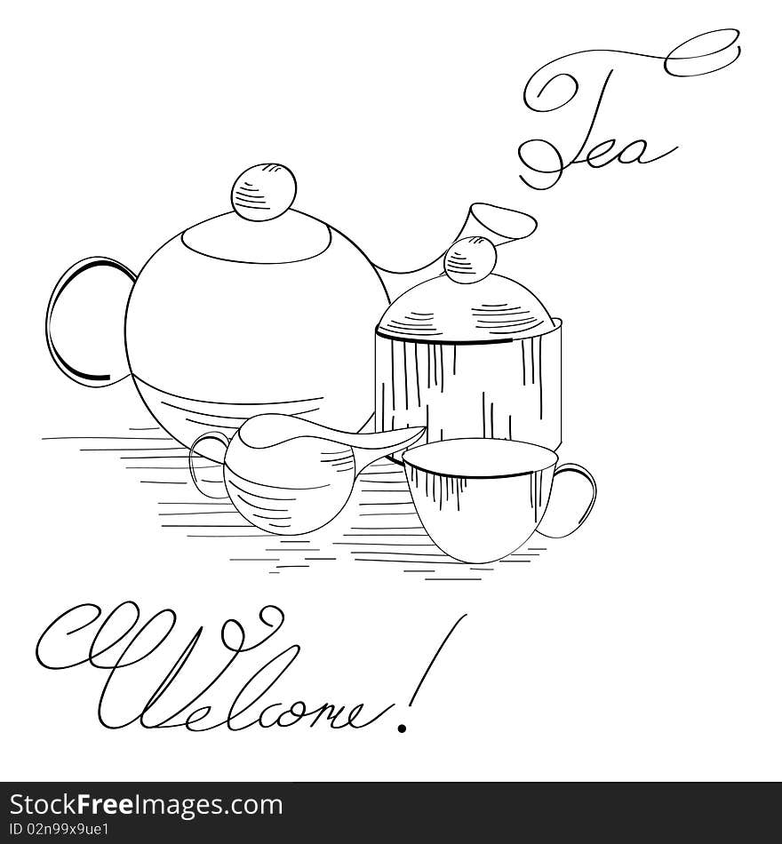 Tea set. Universal template for greeting card, web page, background