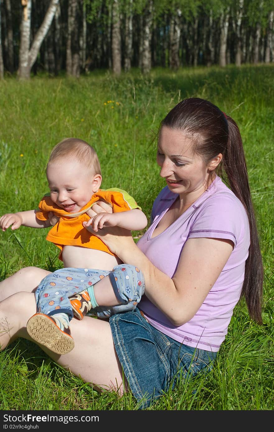 Mother and baby playing