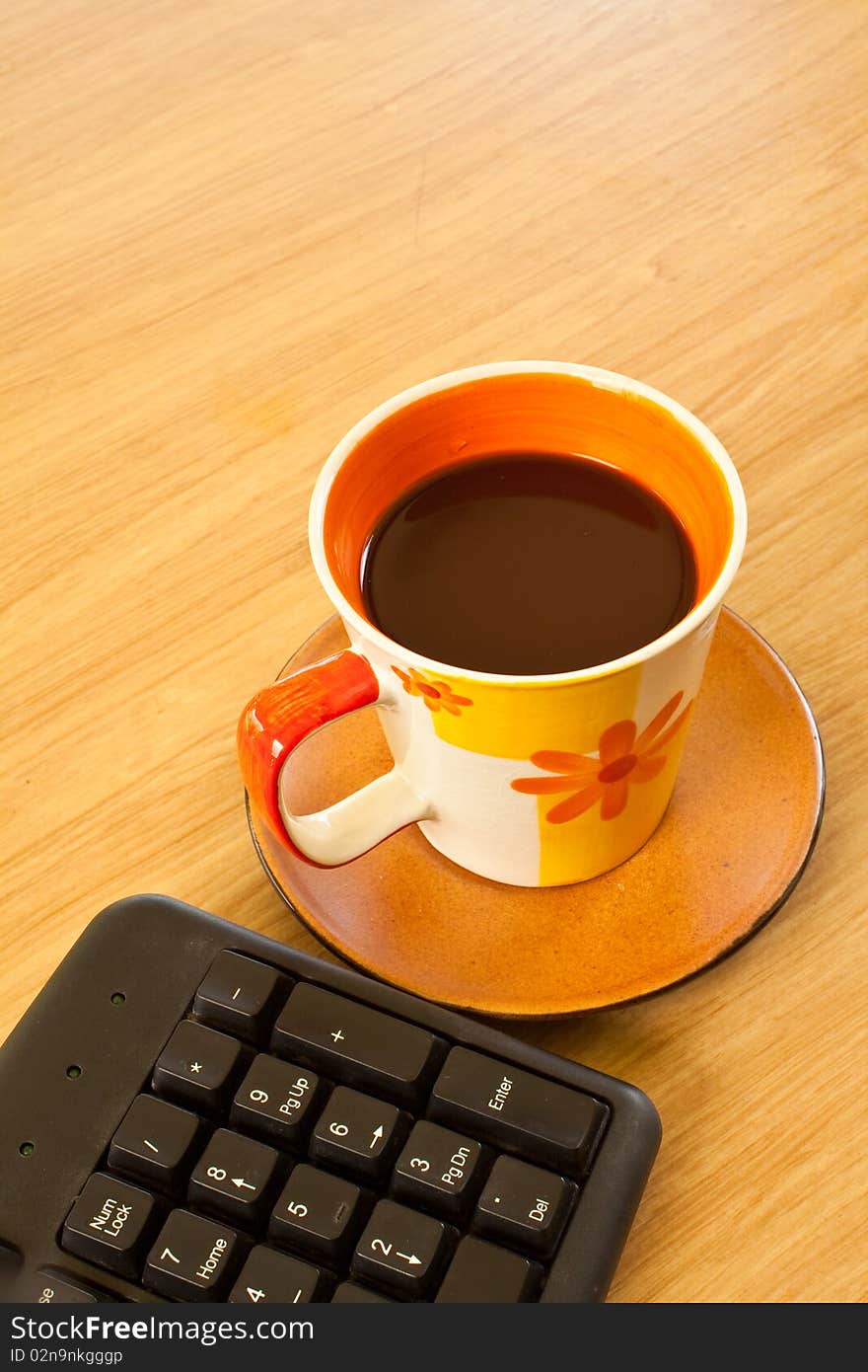 Business objects. keyboard and cup of coffee. Business objects. keyboard and cup of coffee