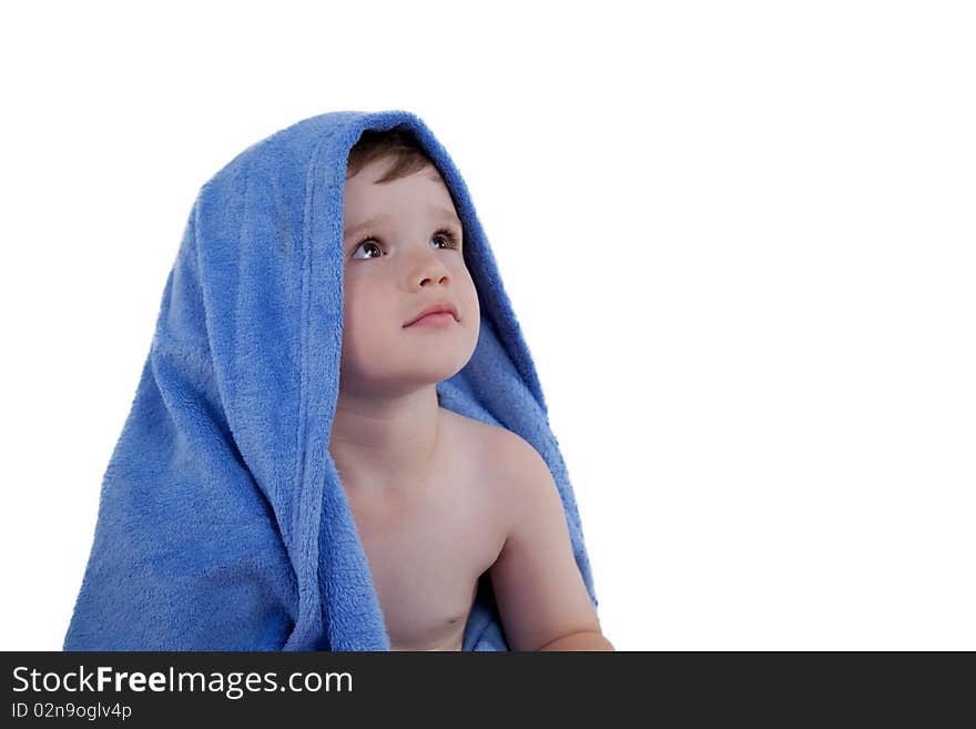 Little boy in towel looking away. Little boy in towel looking away