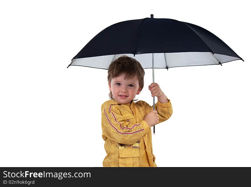 Boy posing with umbrella on a white background. Boy posing with umbrella on a white background