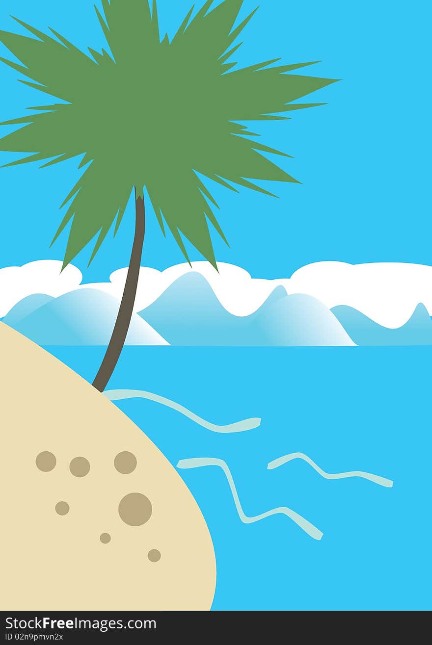 A vector illustration of palm on the tropical beach