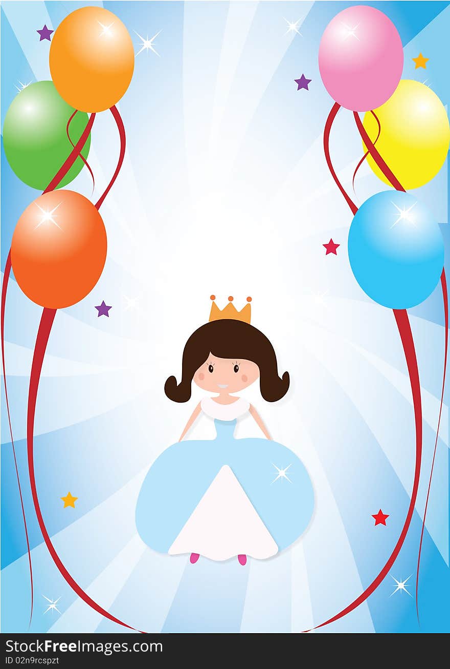 Designed birthday card with a princess. Designed birthday card with a princess