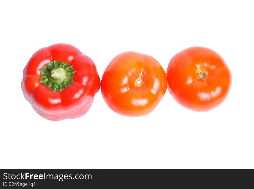 Tomato and pepper on white background (isolated, clipping path)