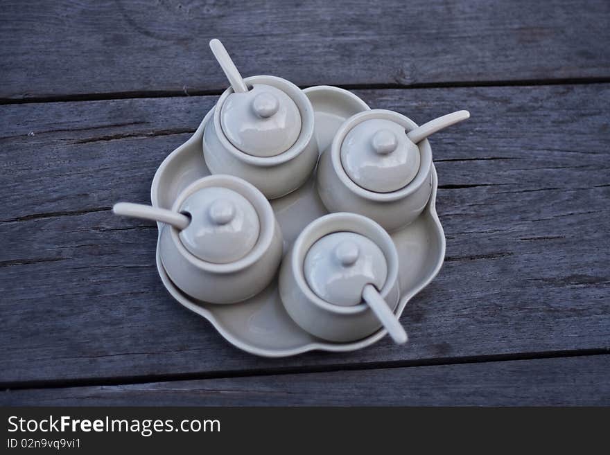 Thai coffee set on the wood background