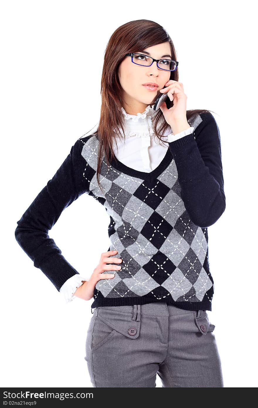 Businesswoman is talking on the phone. Isolated over white background. Businesswoman is talking on the phone. Isolated over white background.