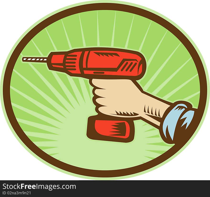 Illustration of a Hand holding a cordless drill side view