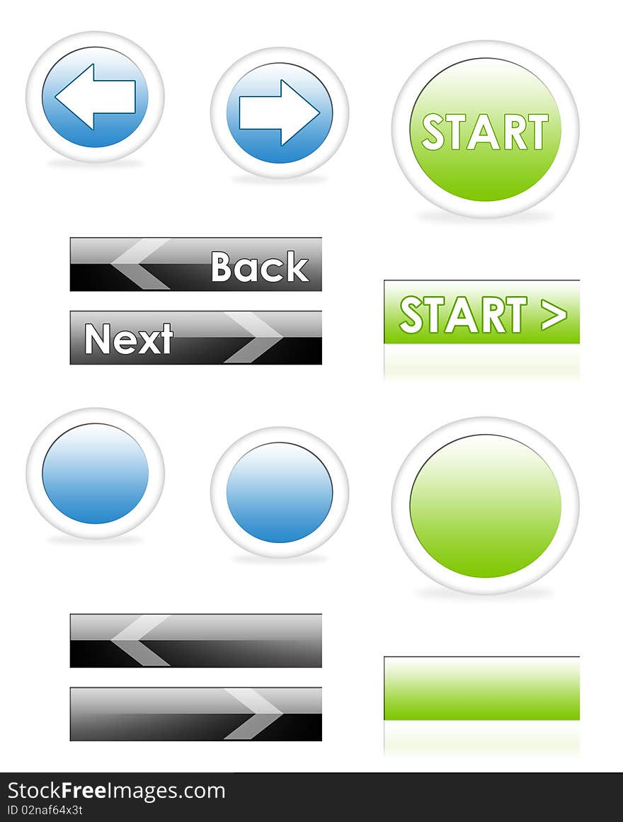 Set of various website navigation buttons or icons isolated on white.